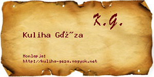 Kuliha Géza névjegykártya